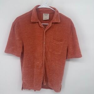 Massive Luxury Mens Small Super Soft Terry Cloth Shirt Coral Short Sleeve Casual